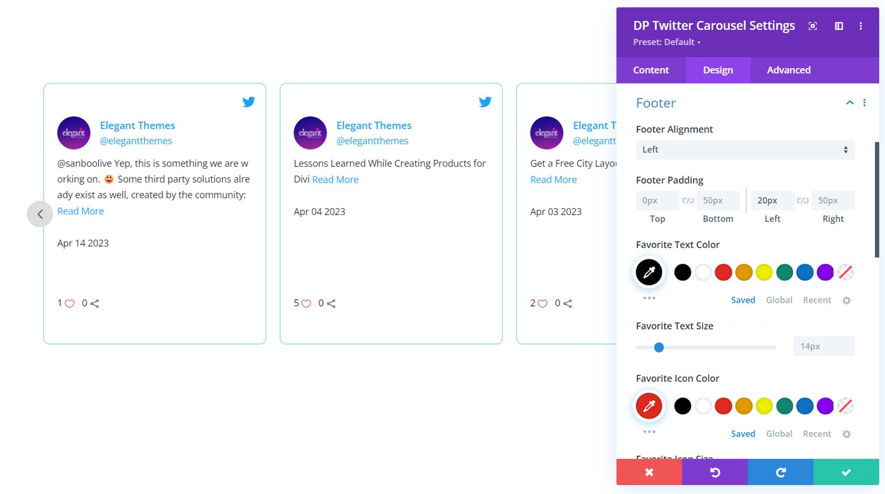 Divi Social Plus Twitter カルーセル フッター