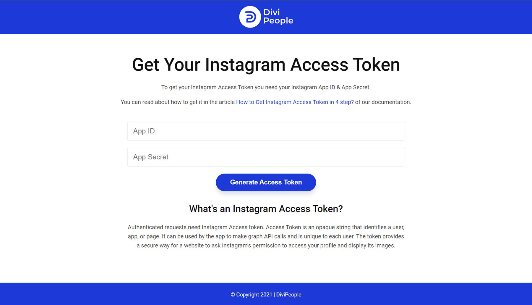 Token de acces Divi Social Plus Instagram