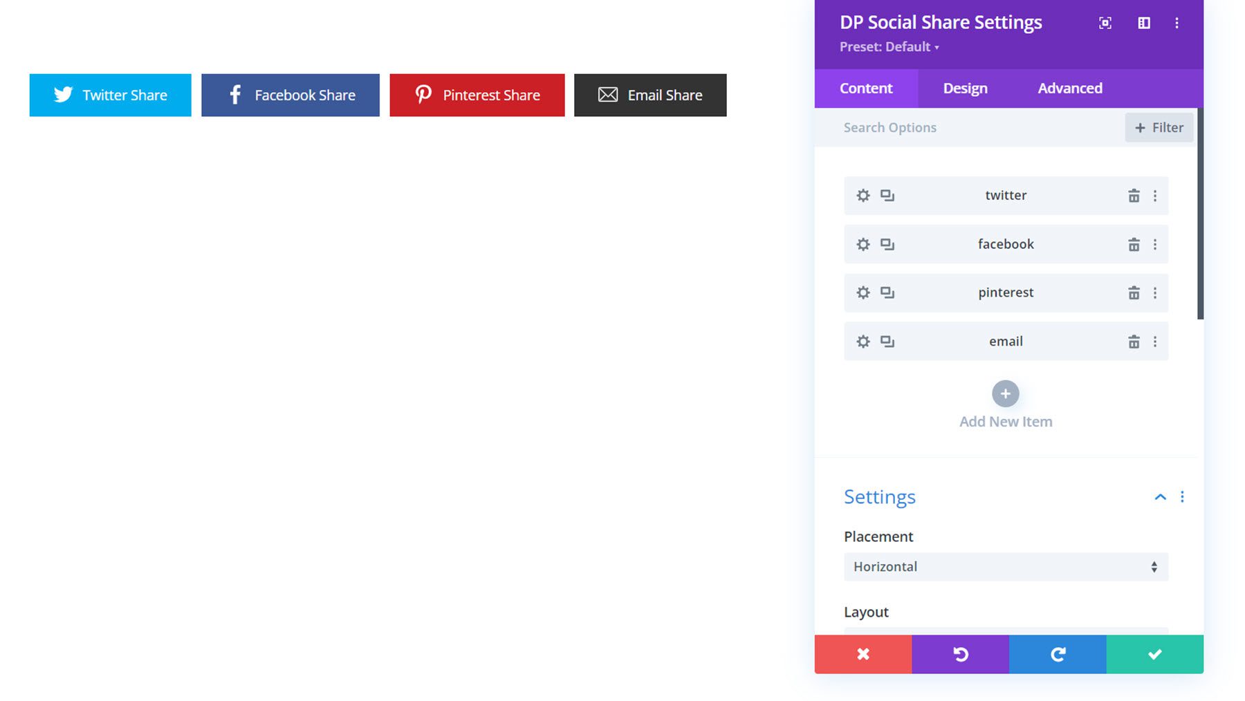 Ustawienia udostępniania społecznościowego Divi Social Plus