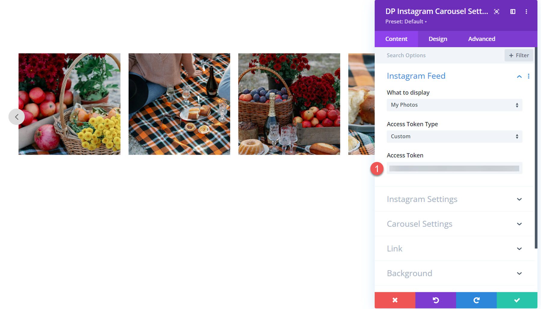 Token de acceso al carrusel de Instagram de Divi Social Plus