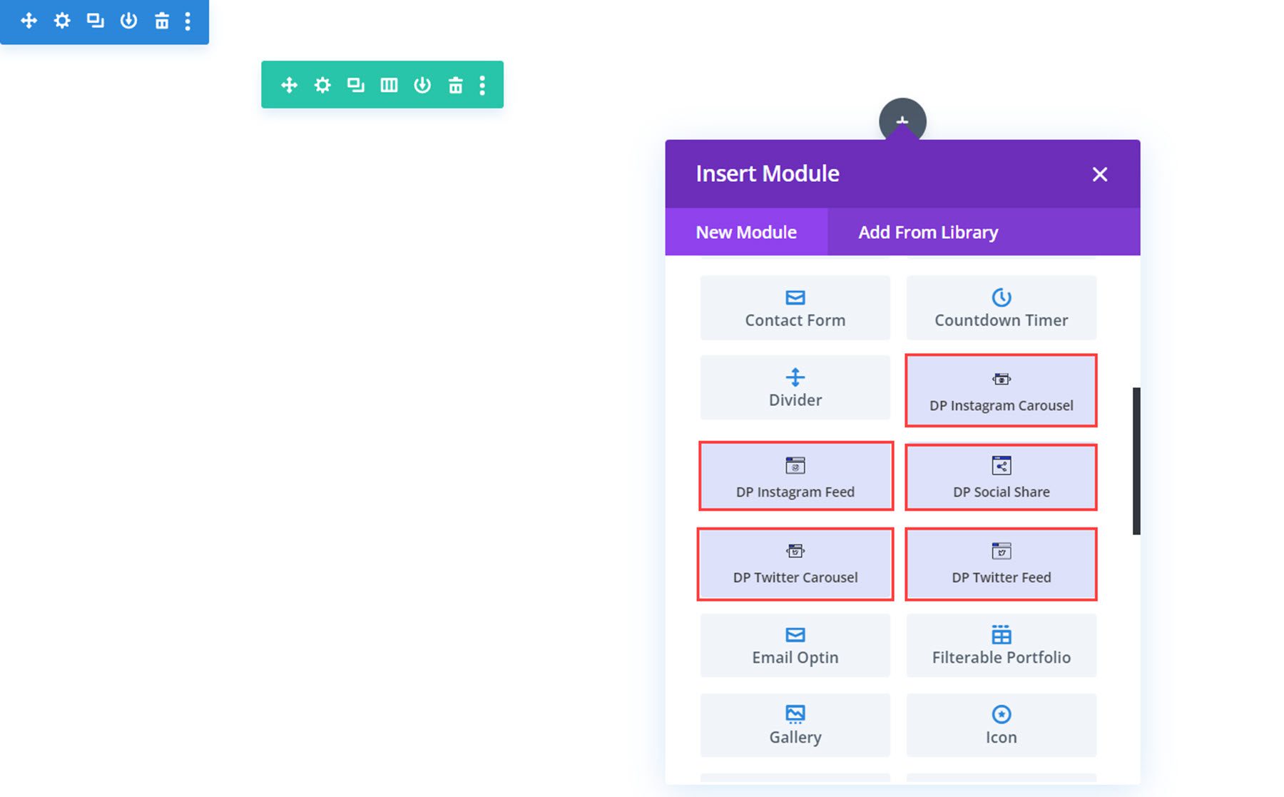 Moduły Divi Social Plus