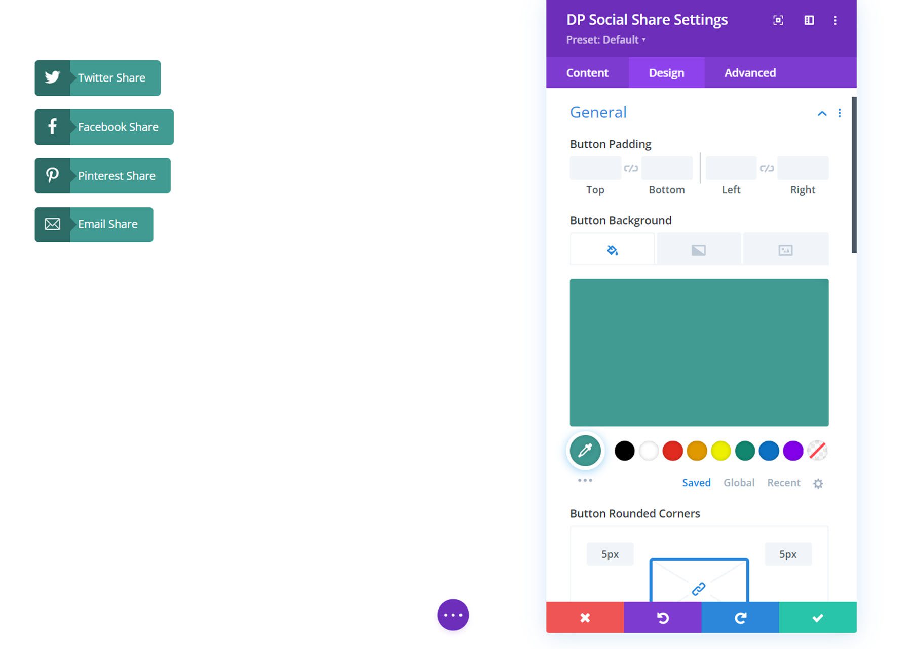 Fundal pentru butonul de distribuire socială Divi Social Plus