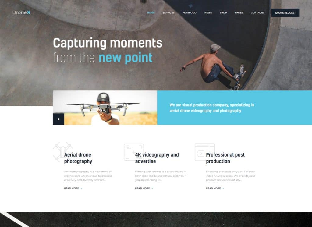 DronX | Tema de WordPress para fotografía aérea y videografía