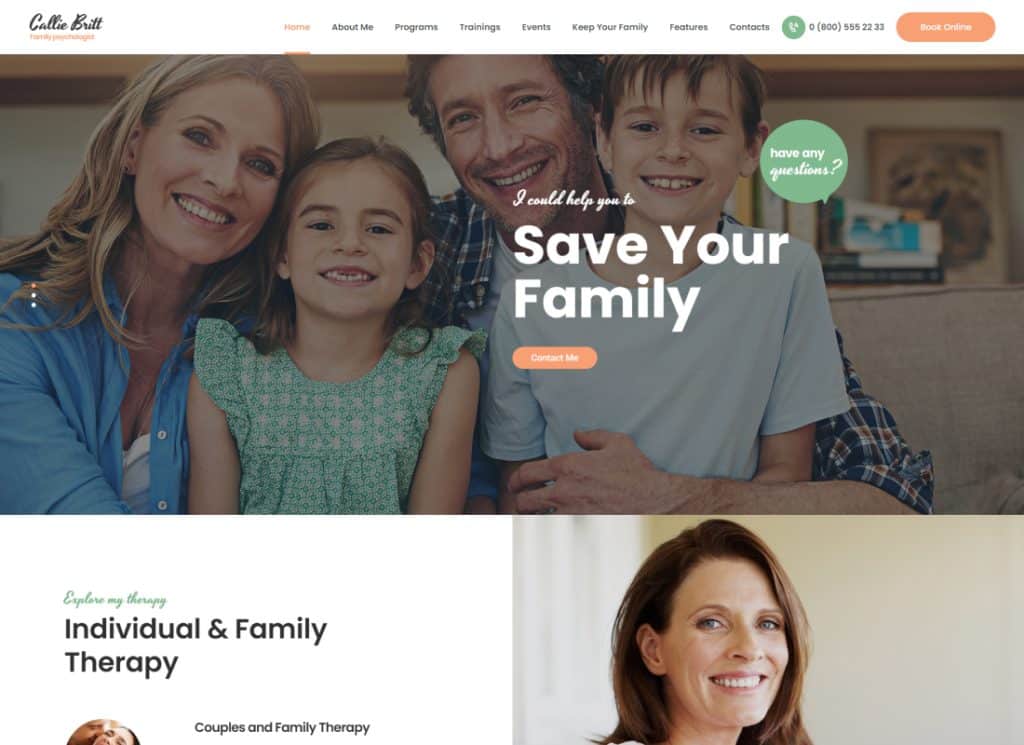 Кэлли Бритт | Тема WordPress для семейного консультирования по психологии