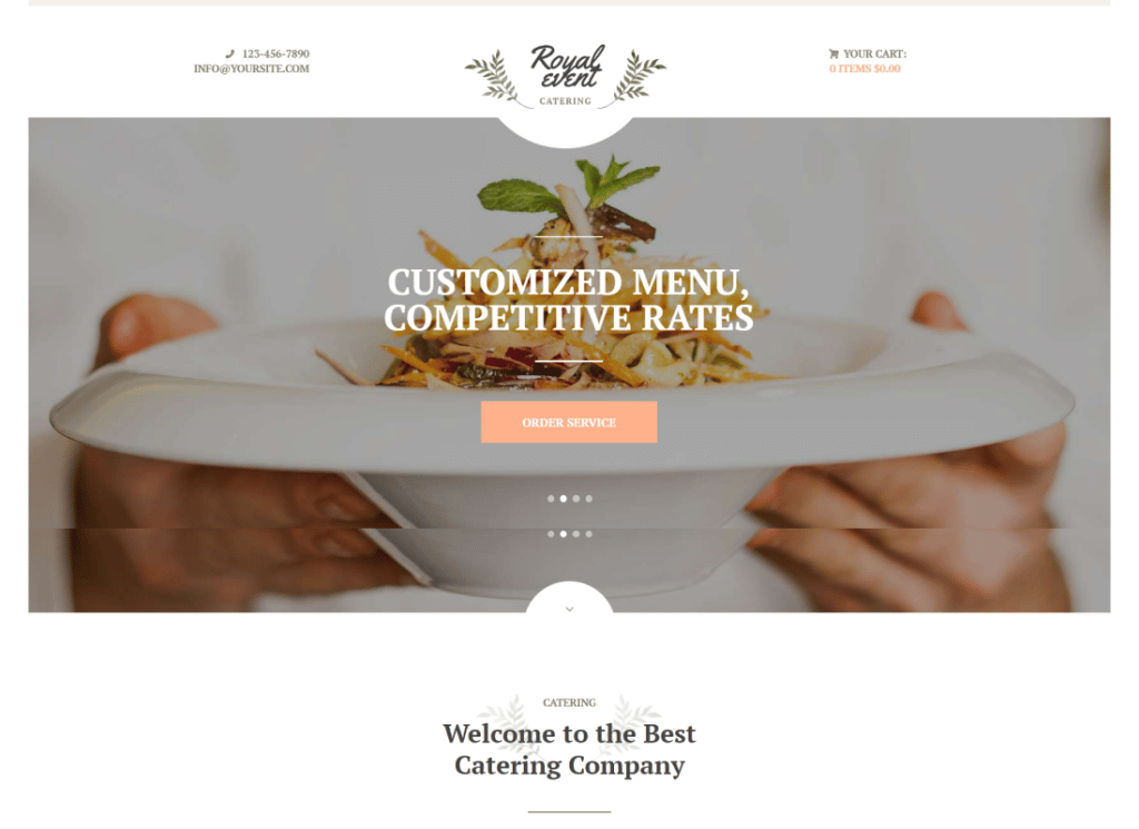 Königliches Ereignis | Ein WordPress-Theme für Hochzeitsplaner und Catering-Unternehmen + Elementor