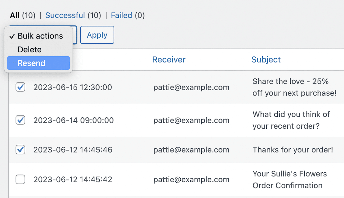 WP Mail Logging bulk resend feature