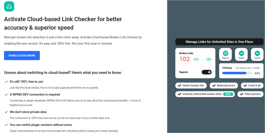 Tela inicial do Cloud Link Checker