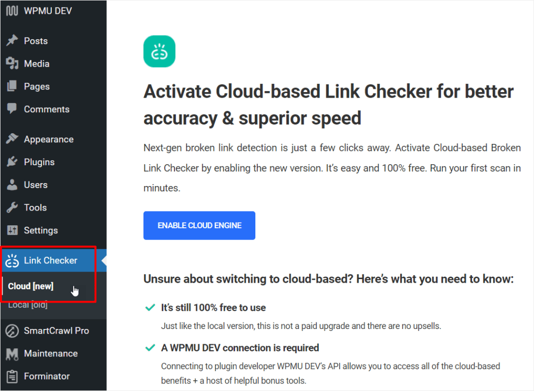 リンクチェッカーメニュー - WordPress ダッシュボード