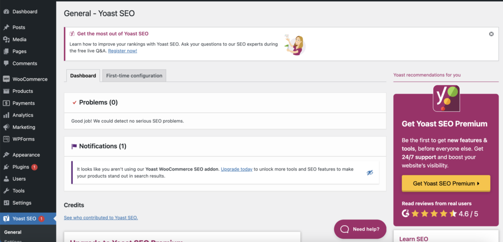 Yoast SEO-Dashboard