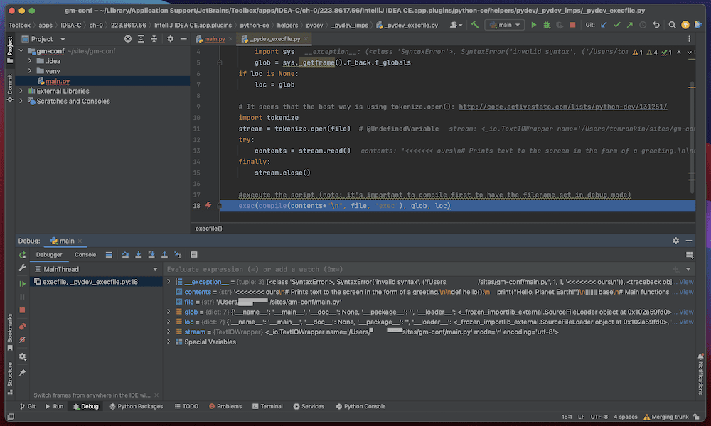 يقوم Intellij IDEA IDE بتشغيل مصحح أخطاء.