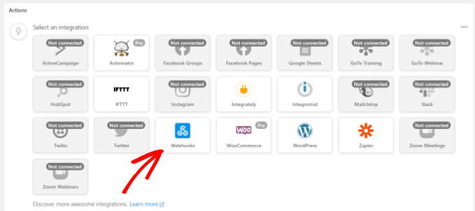 integración de webhook