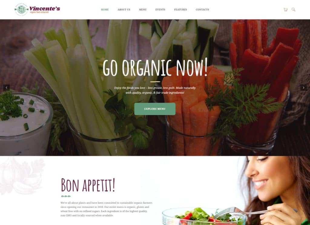 Vincente's - Ristorante di alimenti biologici e tema WordPress Eco Cafe