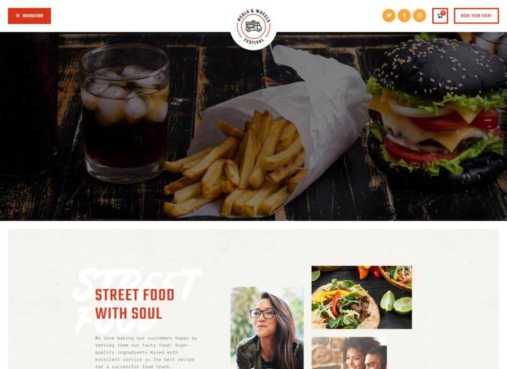 Pasti e ruote: tema WordPress per festival di strada e consegne di fast food