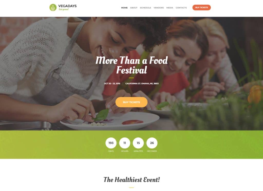 VegaDays - Festival Makanan Vegetarian & Tema WordPress Acara Ramah Lingkungan