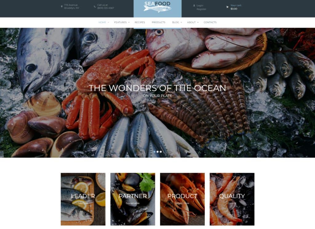 ธีม WordPress ของ บริษัท อาหารทะเลและร้านอาหารปลา