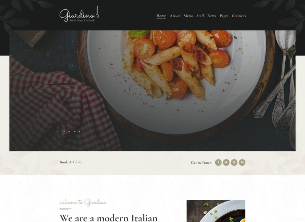 Giardino - Tema de WordPress para cafetería y restaurante italiano