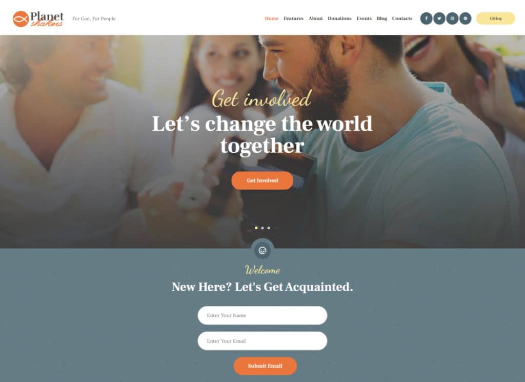 Planet Shakers - Tema WordPress pentru biserică și religie
