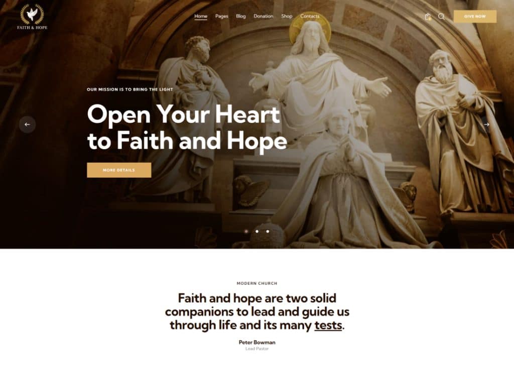 Faith & Hope - Tema WordPress para Igreja e Religião Moderna sem fins lucrativos