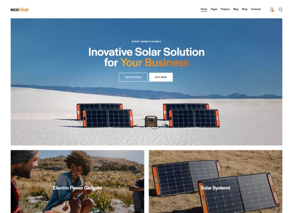 EcoBlue — motyw WordPress dla elektrowni i zestawów solarnych