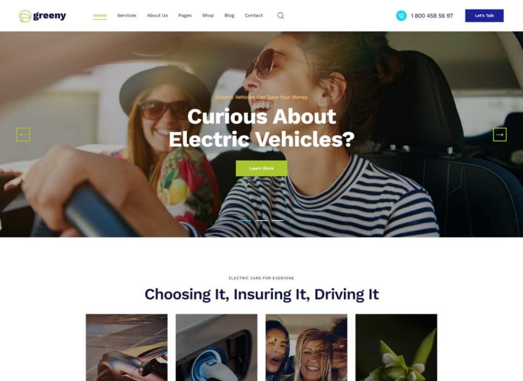 Greeny - Tema WordPress Dealer Mobil Listrik