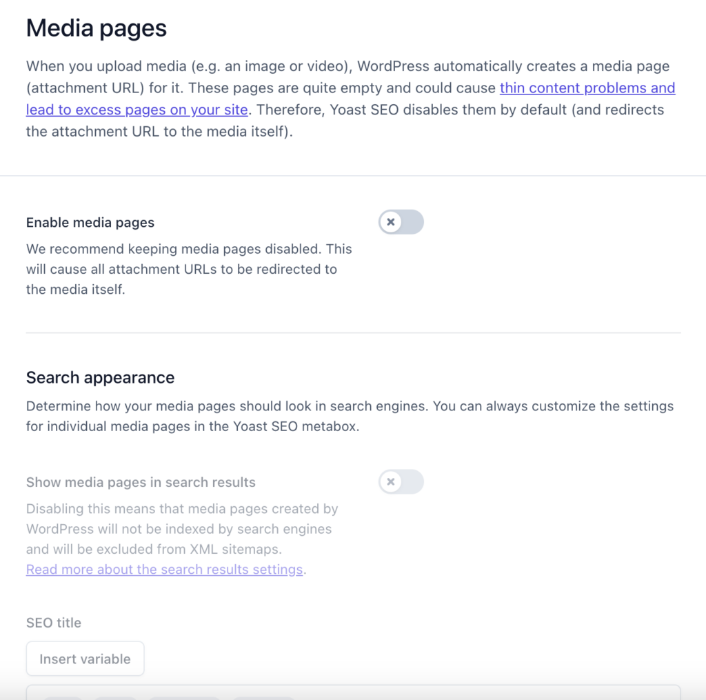 Yoast SEO-Medienseiten