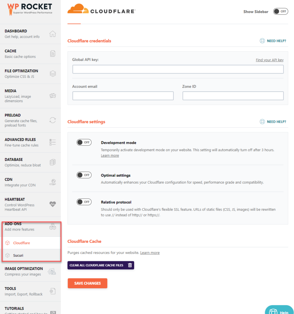 configuración de complementos