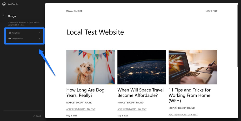 Greifen Sie im WordPress-Site-Editor auf Vorlagenteile und Seitenvorlagen zu