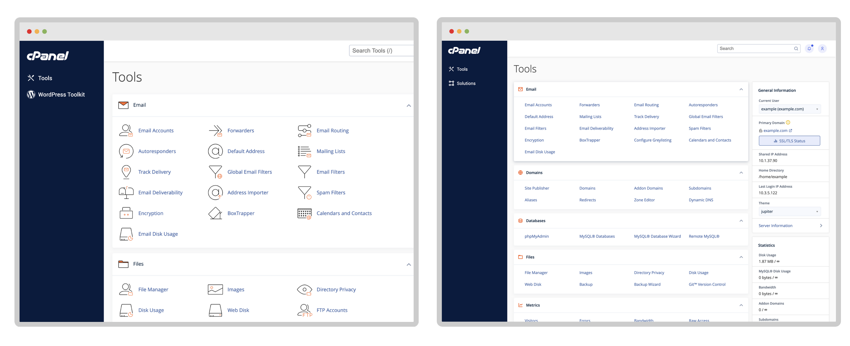 Screenshots des cPanel-Dashboards