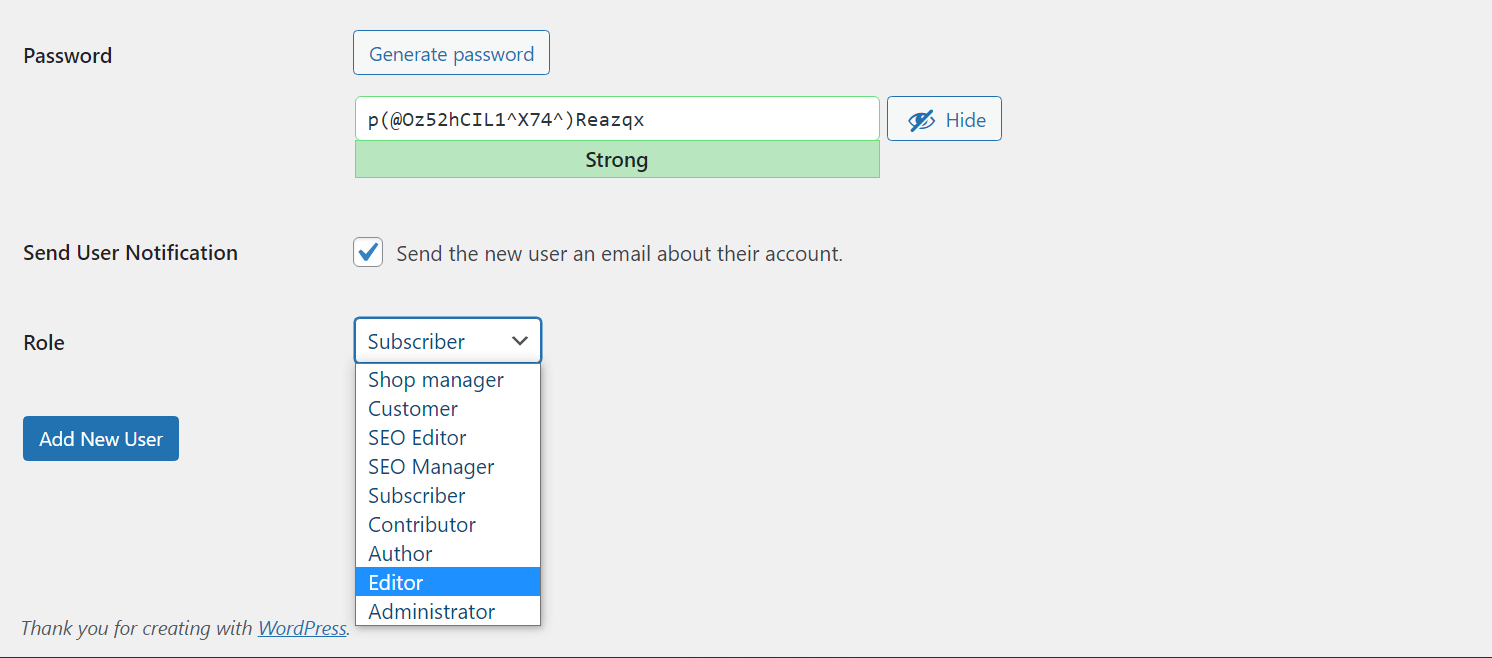 Modification des rôles d'utilisateur dans WordPress.