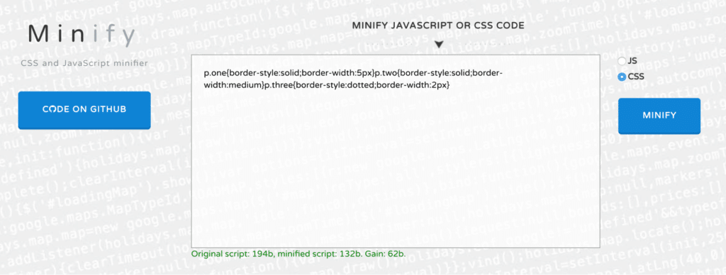 Ein Beispiel für das Minify-Tool