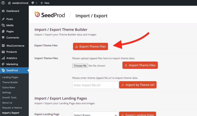 export WordPress theme files