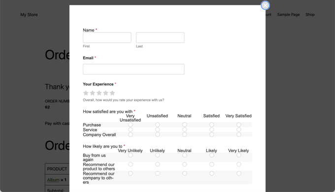 WPForms Post Purchase Survey Preview