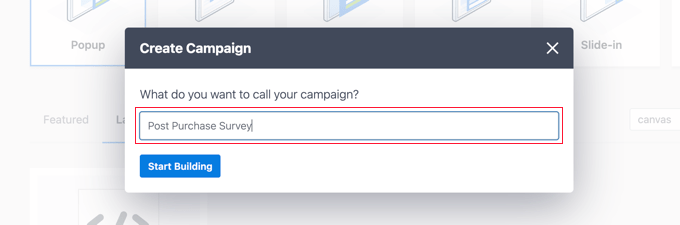 Name the New Campaign in OptinMonster