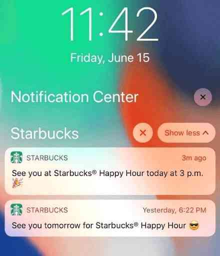 Notificación push conversacional de Starbucks