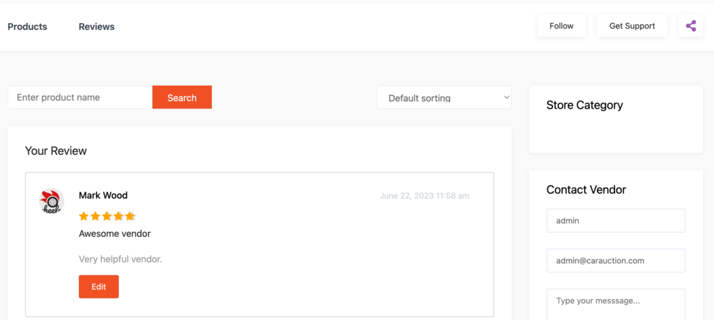 Esta es una captura de pantalla que muestra que un proveedor recibió una reseña de un cliente.