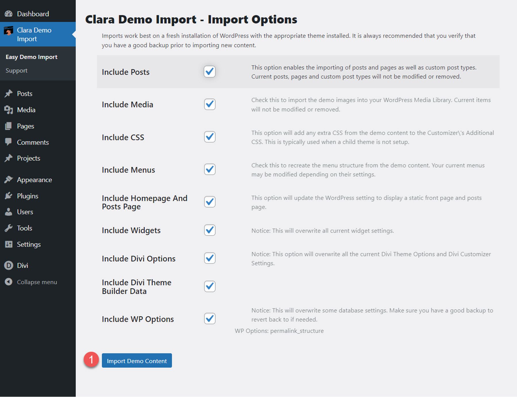 Instal Tema Anak Clara Divi 4