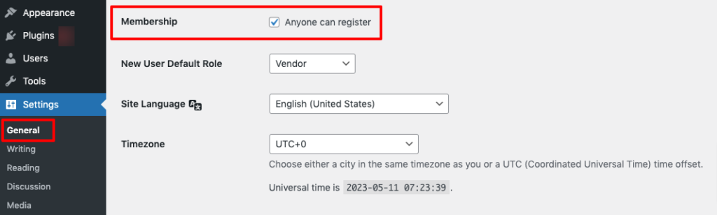Questa immagine mostra come abilitare l'opzione "Chiunque può registrarsi" sul tuo marketplace.