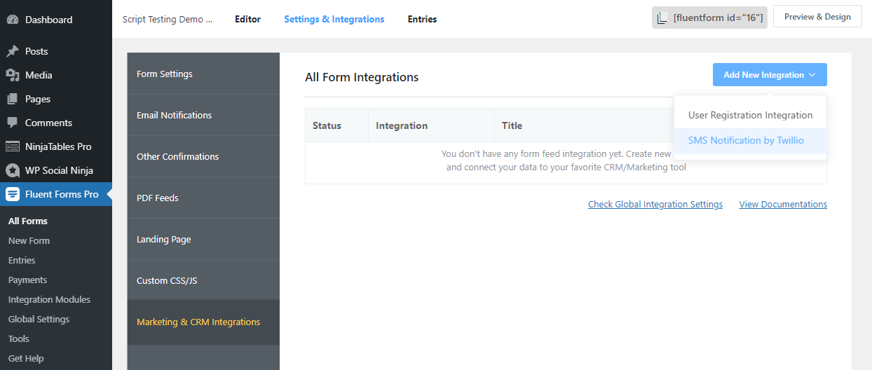 Fluent Forms agrega Twilio SMS Integration