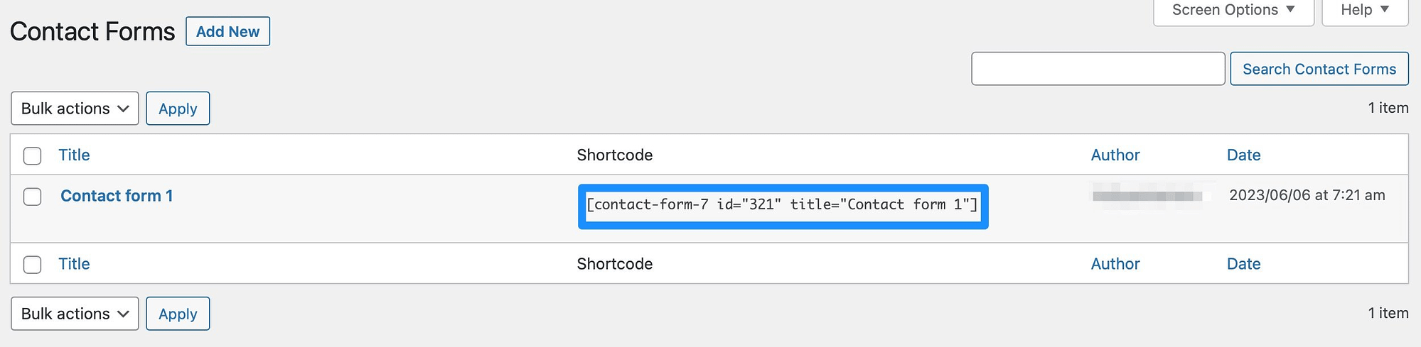 Copie o shortcode do formulário.