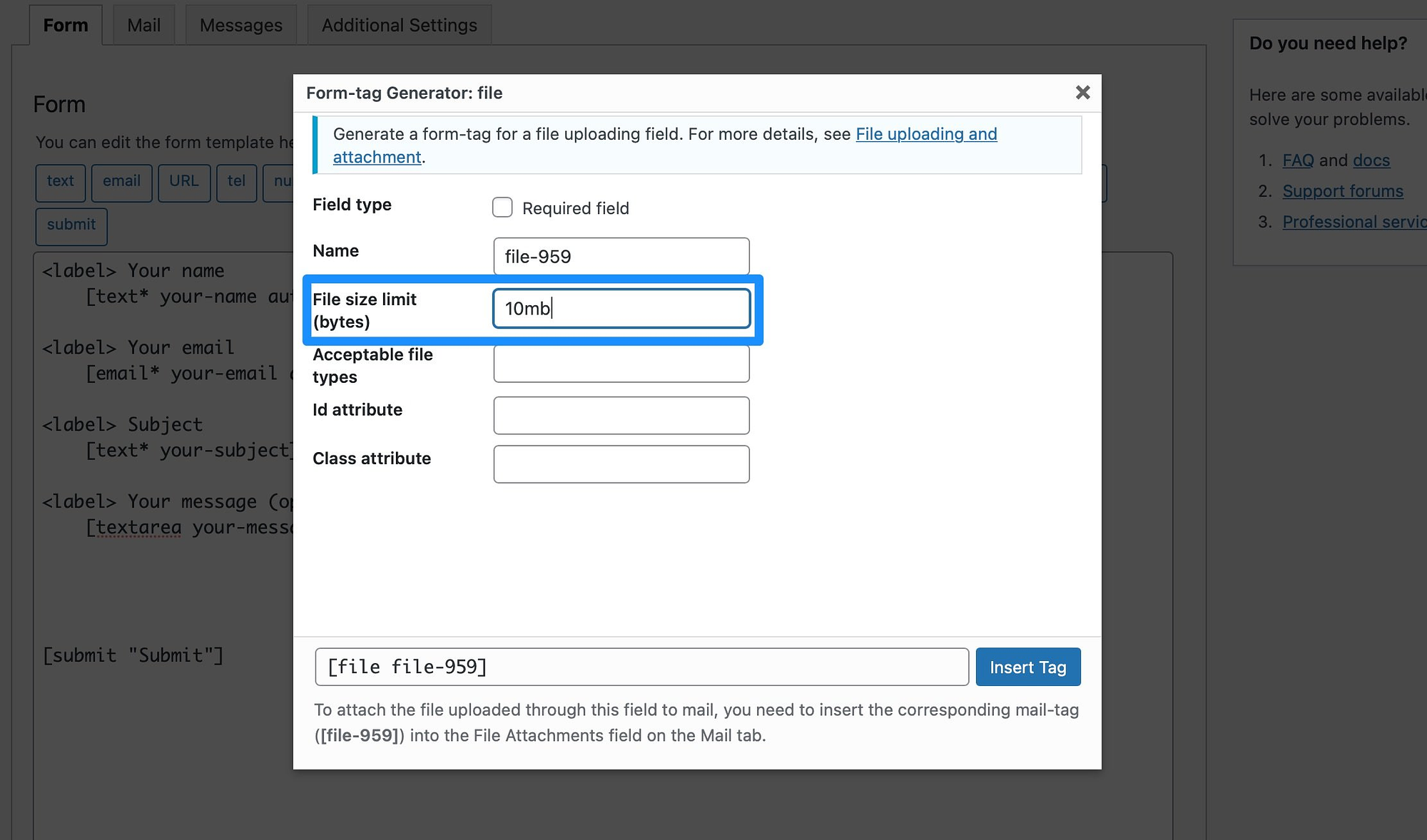 Legen Sie Dateibeschränkungen für Ihr Datei-Upload-Formular fest.