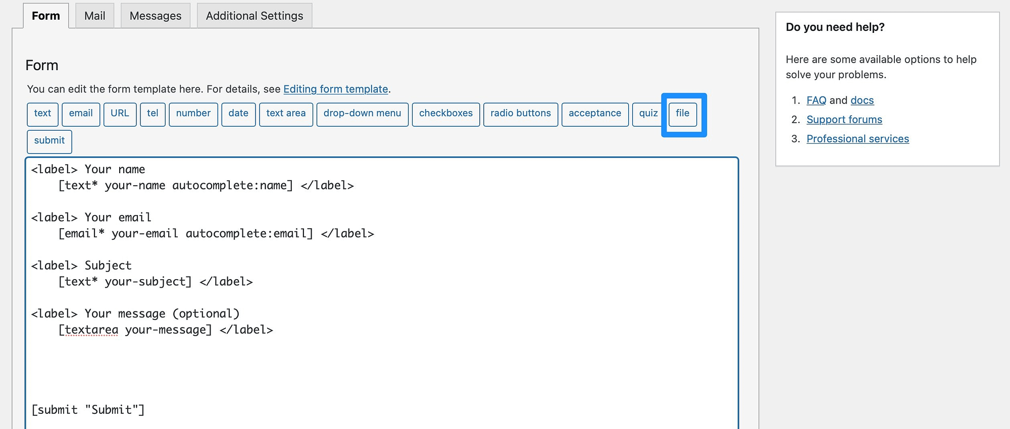 Fügen Sie Ihrem Formular ein Datei-Tag hinzu.