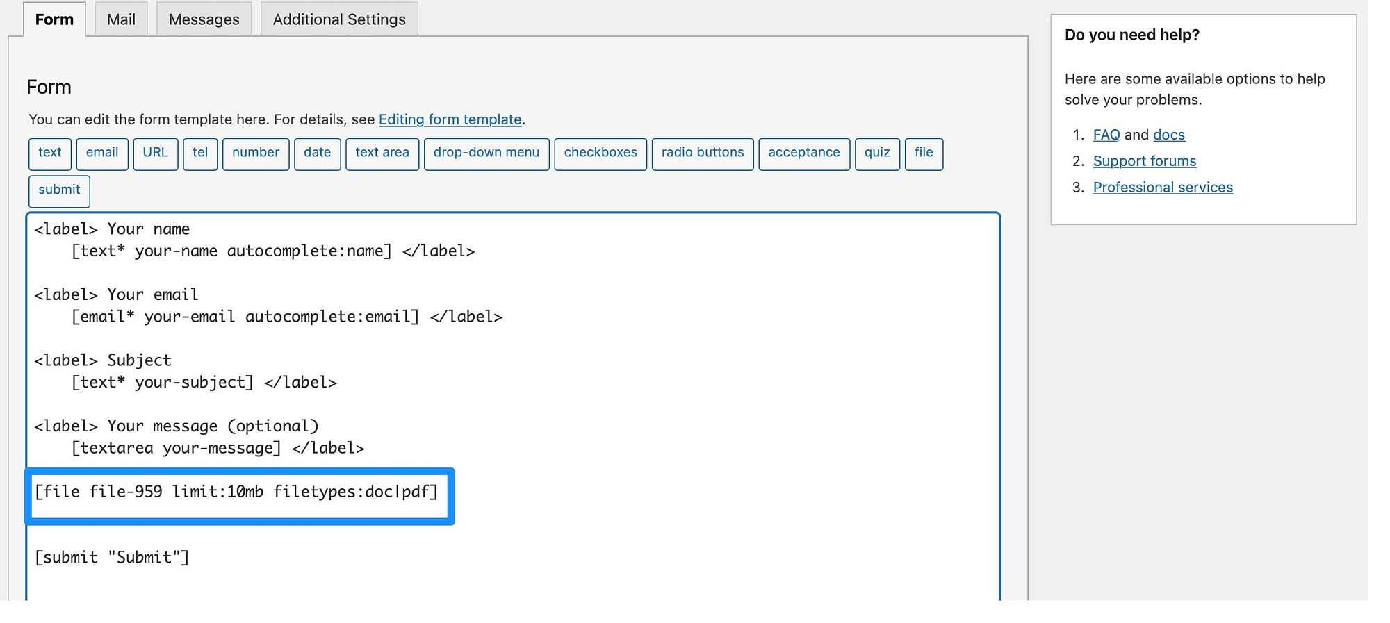 Dateifeld zum Formulareditor hinzufügen.