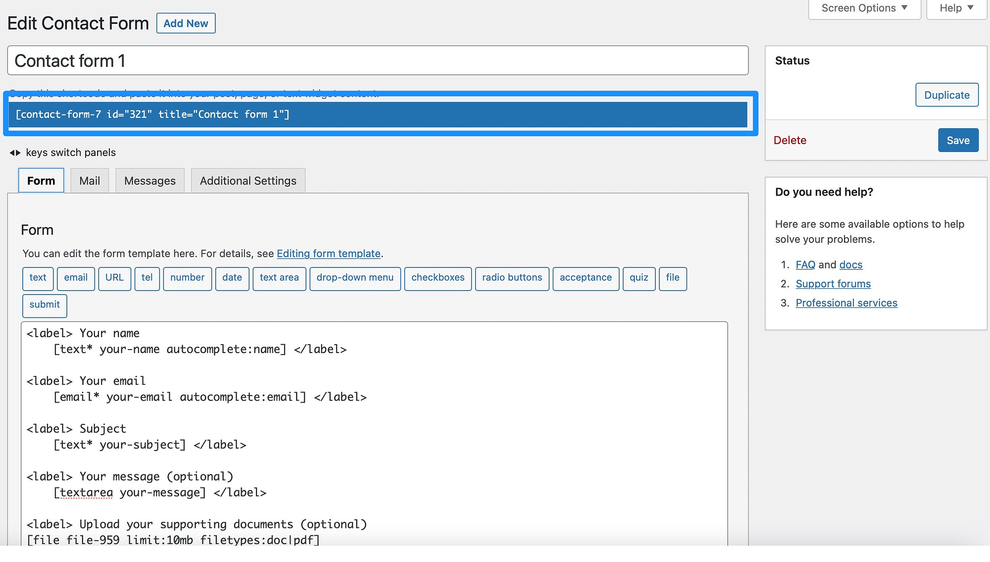 คัดลอกรหัสย่อของแบบฟอร์มเพื่อสร้างแบบฟอร์มอัปโหลดไฟล์ใน WordPress