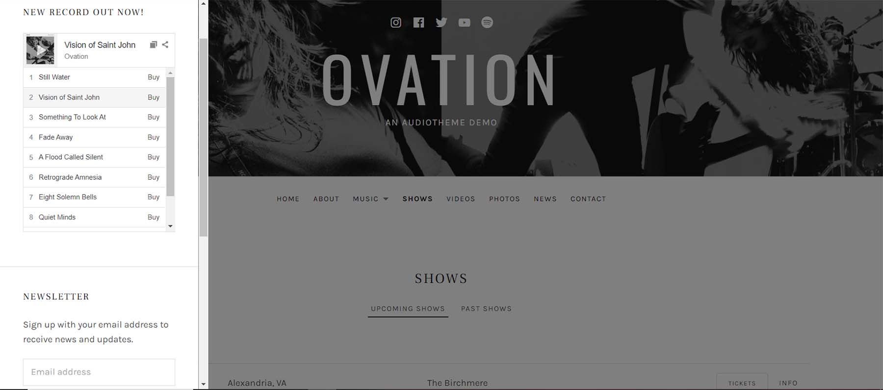 Ovation のサイドバー プレイリスト モジュール