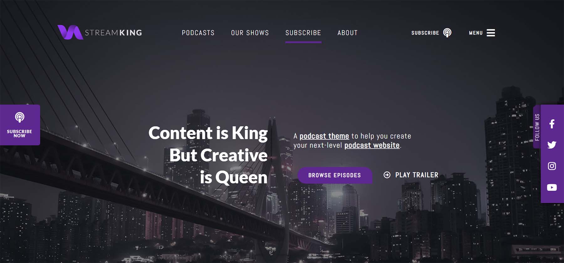 StreamKing, тема подкастов для WordPress