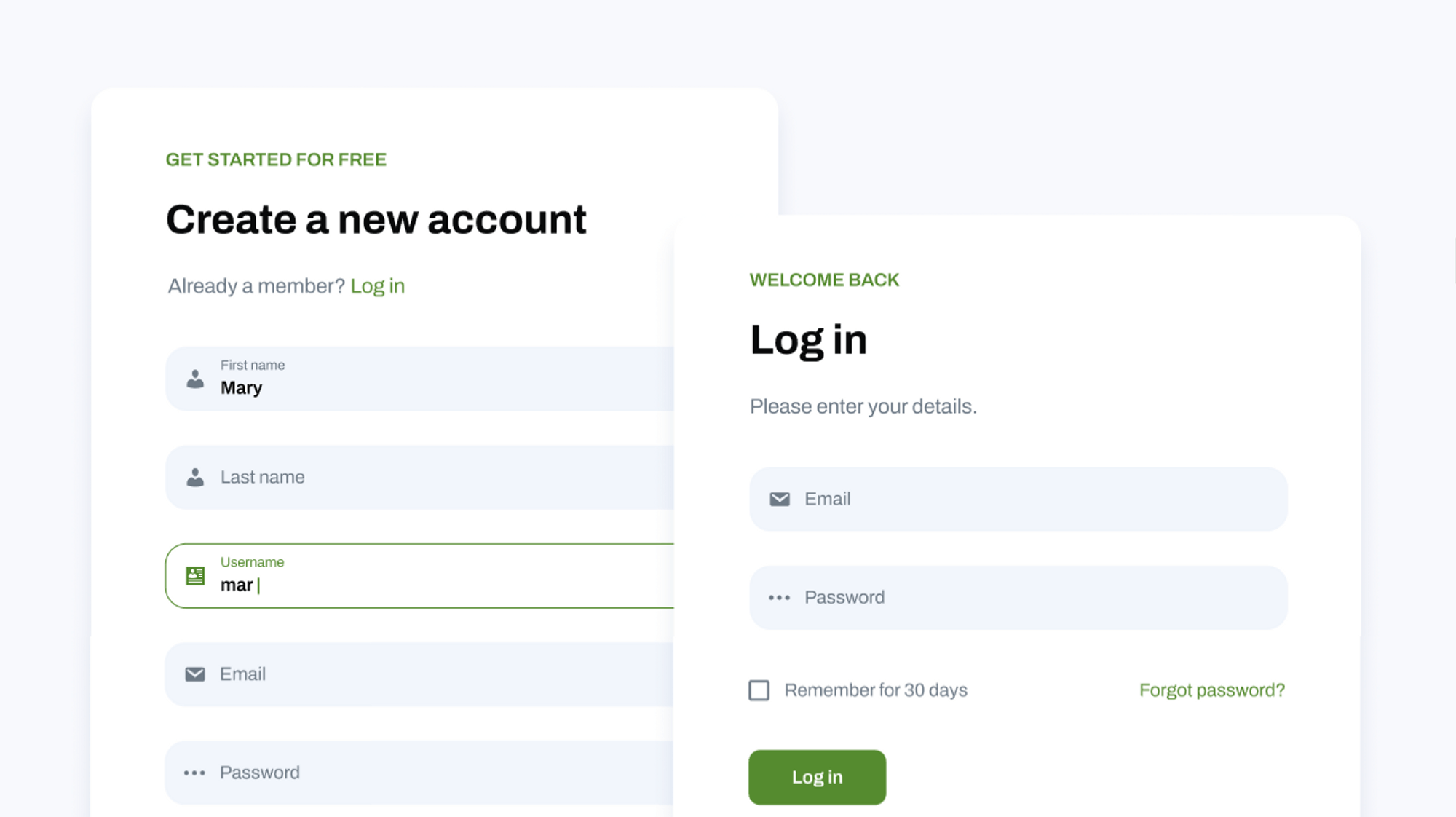 Visualização do design do formulário de login de registro