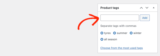 Adding product tags to a car part product