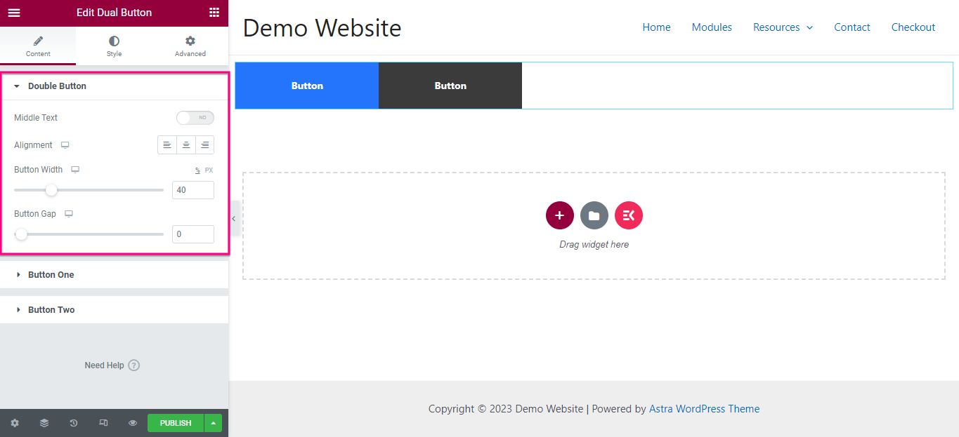 Dostosowanie treści dla podwójnego przycisku za pomocą ElementsKit