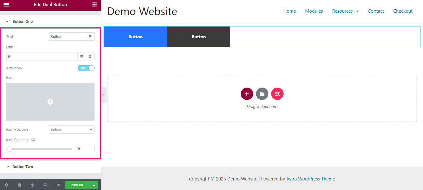 Adicione o botão duplo do WordPress usando o ElementsKit