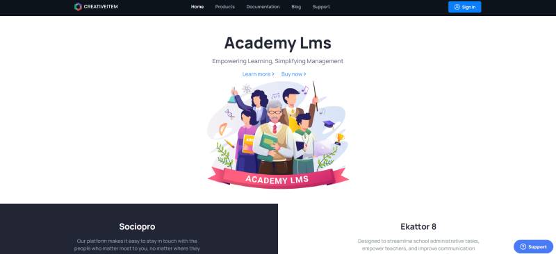 Schermata della home page di academy LMS